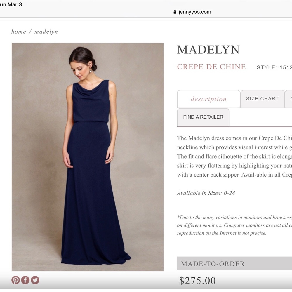 Jenny Yoo Madelyn Gown, Navy Cowl Drape Neck